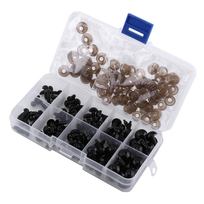Doll Eyes: 100Pcs High Quality Plastic Resin Craft Eyes - Well Packed Assorted Storage Box Replacement Eyes for Bear Making, Sewing, Crochet Toy Projects - Image 1