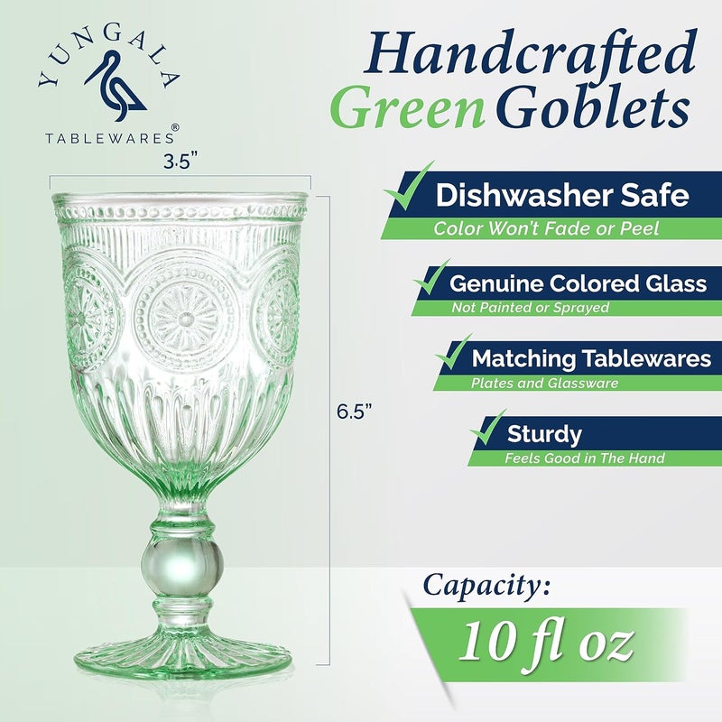 Yungala Green Wine Glasses set of 6 green goblets for lovers of green glassware or colored glassware that is dishwasher safe sturdy and durable - Image 2