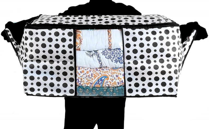 Kuber Industries Exclusive Polka Dots Design Non Woven Blanket Cloth Underbed Storage Organiser with Transparent Window CTLTC038109 Black and White 31 cms 2 Pieces - Image 4