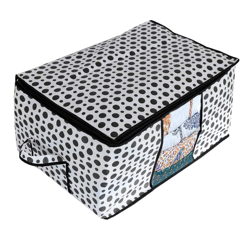 Kuber Industries Exclusive Polka Dots Design Non Woven Blanket Cloth Underbed Storage Organiser with Transparent Window CTLTC038109 Black and White 31 cms 2 Pieces - Image 2