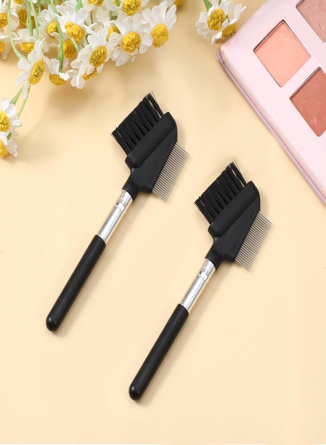 Sliverdew Small Eyelash Comb, 2 Pack Metal Eyelash Brush Eyelash Separator Tool Eyebrow Brush Grooming Eye Lash Separator Grooming Brushes Eyebrow Comb with Metal Teeth Eye Makeup Tool for Women (Short Handle) - Image 2