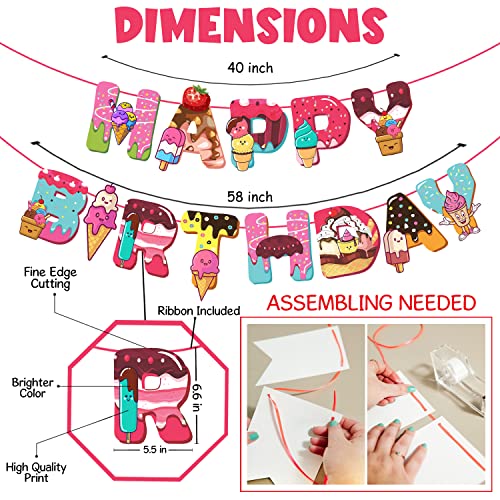 Zyozique Ice Cream Party Favor Decorations,Ice Cream Happy Birthday Paper Banner ,Cake Topper,Cupcake Topper and Pastel Balloons for Kid's Ice Cream Theme Party,Summer Pool Party Supplies - Image 3
