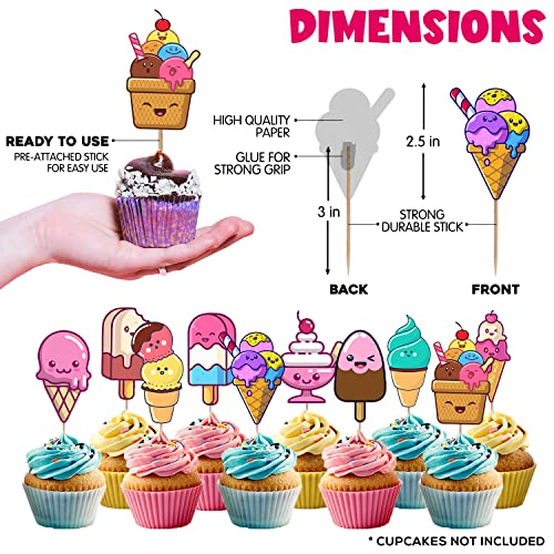 Zyozique Ice Cream Party Favor Decorations,Ice Cream Happy Birthday Paper Banner ,Cake Topper,Cupcake Topper and Pastel Balloons for Kid's Ice Cream Theme Party,Summer Pool Party Supplies - Image 5
