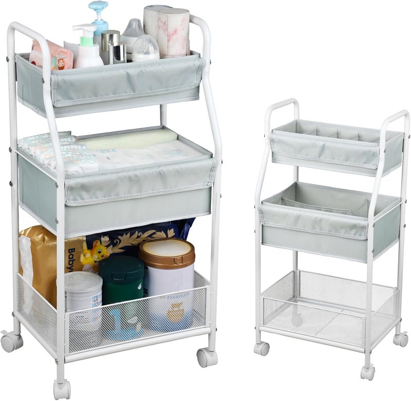 Moteph Rolling Utility Cart with Wheels - Baby Organizers for Nursery Essentials, Diaper Organizer, Art & Craft Storage, Book Cart (Without_Side_Storage) - Image 1