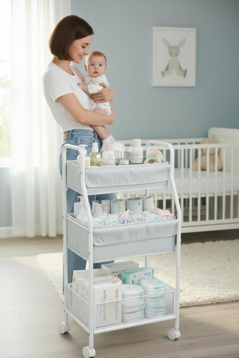 Moteph Rolling Utility Cart with Wheels - Baby Organizers for Nursery Essentials, Diaper Organizer, Art & Craft Storage, Book Cart (Without_Side_Storage) - Image 2