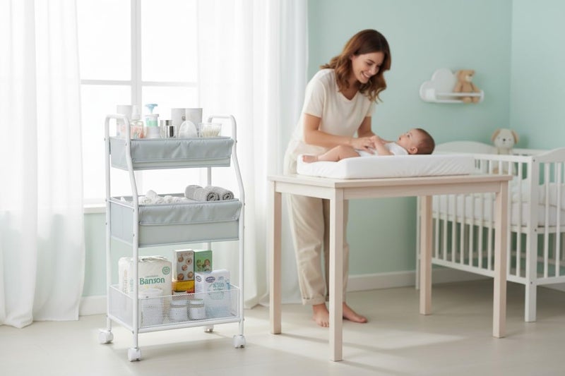 Moteph Rolling Utility Cart with Wheels - Baby Organizers for Nursery Essentials, Diaper Organizer, Art & Craft Storage, Book Cart (Without_Side_Storage) - Image 5