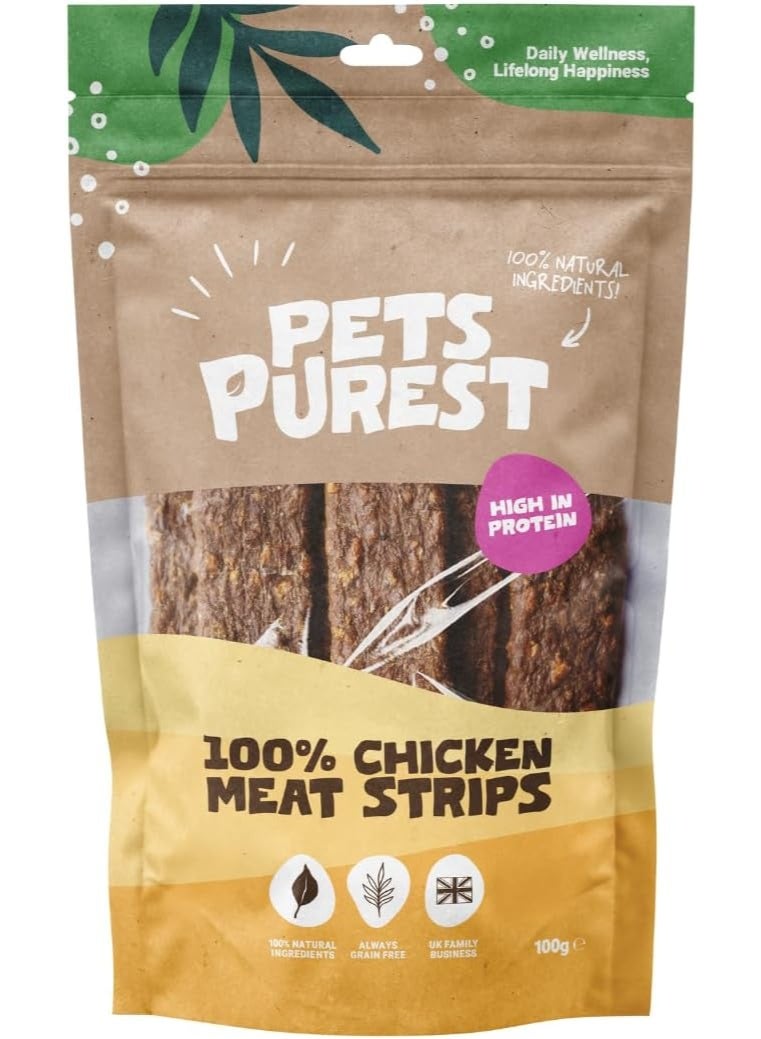 Pets Purest Chicken Strips, Air-Dried Chicken Dog Treats - 100% Natural, Grain Free, Low Fat, Raw Dog Treats Suitable for Puppy & Senior - 100g - Image 1