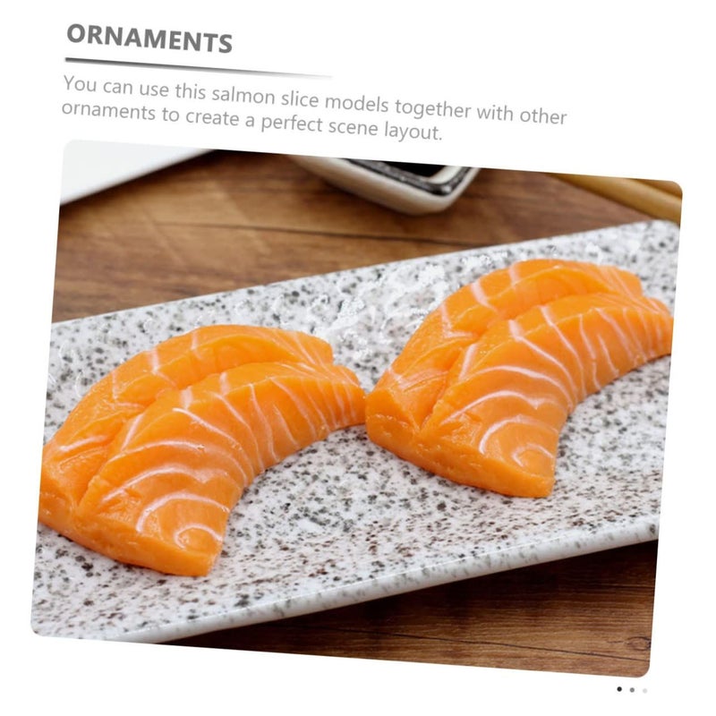 2 Realistic Salmon Slice Models Sashimi Decor for Home Restaurant Display Fish Prop - Image 3