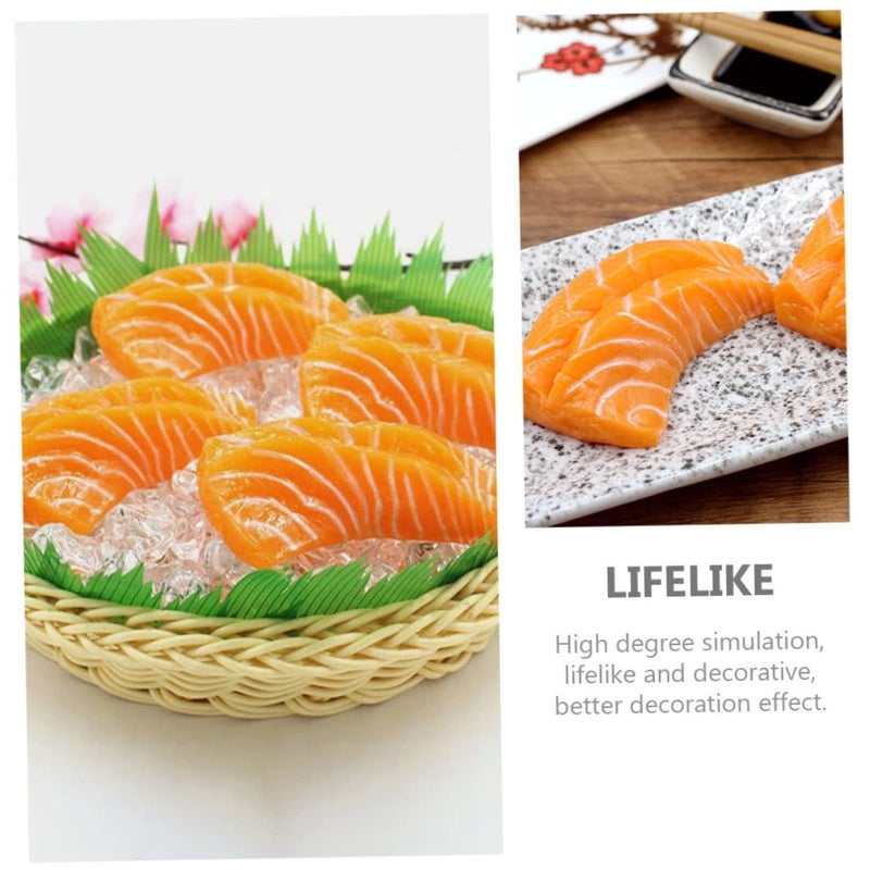 2 Realistic Salmon Slice Models Sashimi Decor for Home Restaurant Display Fish Prop - Image 4