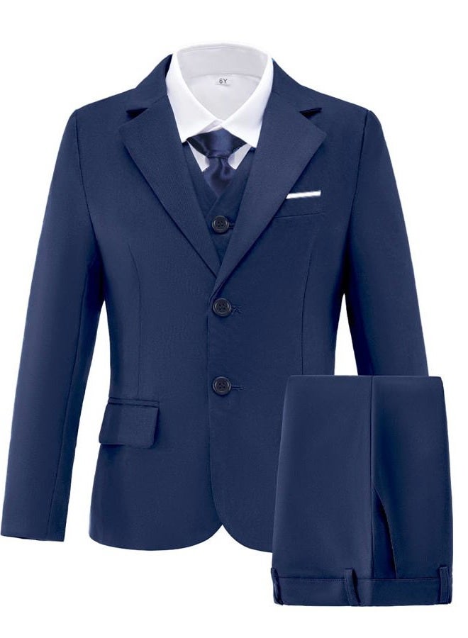 Addneo Boys Navy Blue Suits for Kids Outfit 5 Piece Toddler Boy Silm Fit Suit Tuxedo Size 12 - Image 3