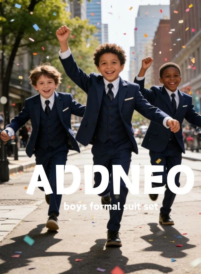 Addneo Boys Navy Blue Suits for Kids Outfit 5 Piece Toddler Boy Silm Fit Suit Tuxedo Size 12 - Image 4
