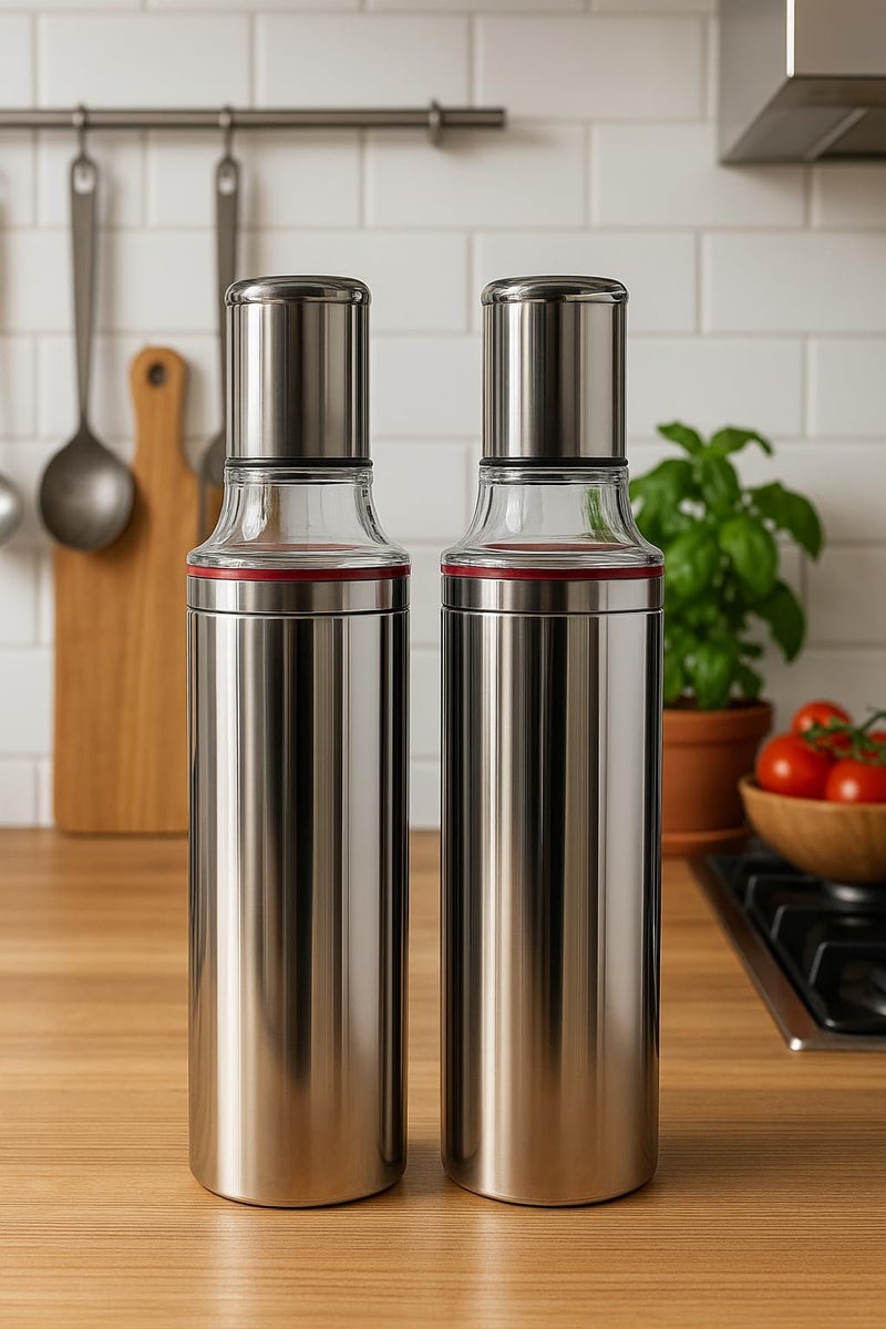 STEEPLE® Steel Oil Dispenser 1 litre | Oil Container | Oil Bottle | Storage Organizer | Pot | Cooking Oil Dispenser For Kitchen Set & Resturant 1000ml Pack Of 2 - Image 5