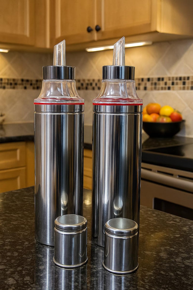 STEEPLE® Steel Oil Dispenser 1 litre | Oil Container | Oil Bottle | Storage Organizer | Pot | Cooking Oil Dispenser For Kitchen Set & Resturant 1000ml Pack Of 2 - Image 1