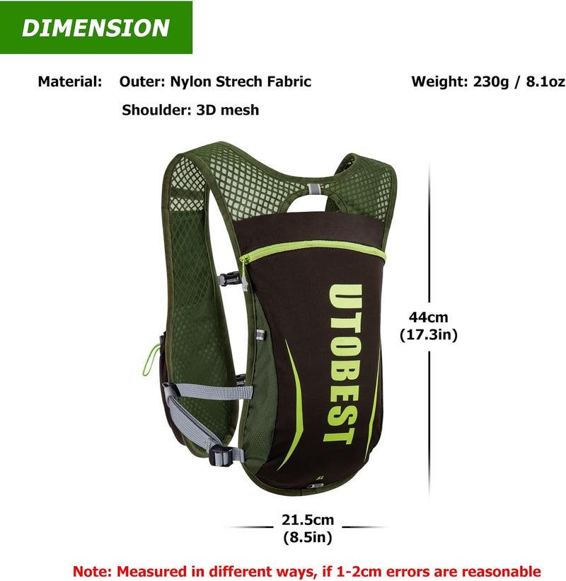 UTOBEST Running Vest, 5L Hydration Vest Lightweight, Breathable and Sweatproof Running Backpack, Adjustable Running Hydration Vest for Trail Running Marathon Race Jogging Cycling - Image 2