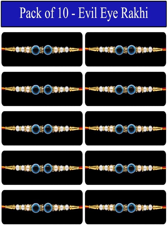 Natali Traders Evil Eye Rakhi Set of 10 - Rakhi for Brother with Roli Chawal Chopra - Good Luck Charms - Designer Rakhee - Stone Rakhis - Image 2