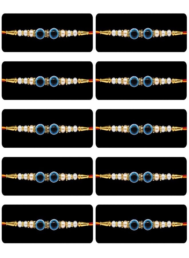 Natali Traders Evil Eye Rakhi Set of 10 - Rakhi for Brother with Roli Chawal Chopra - Good Luck Charms - Designer Rakhee - Stone Rakhis - Image 1
