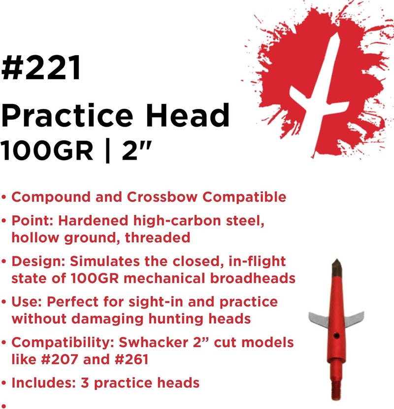 Swhacker Store Practice Broadheads #221 | 100 Grain, 3-Pack | Durable Target Tips for Realistic Broadhead Flight - Image 2