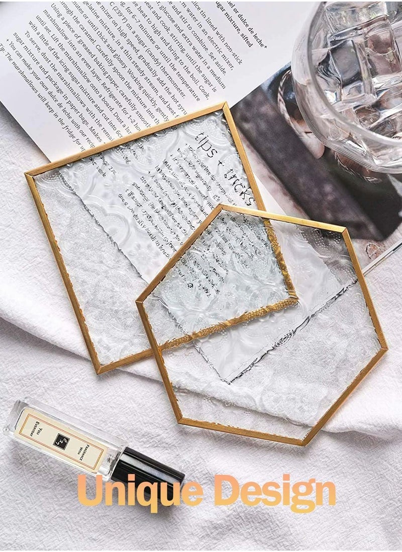 Generic - Coaster, Glass Gold Coasters for Drinks, 6 Pcs Coaster Set with Carved Glass Stylish Cup Coaster Set - Image 1