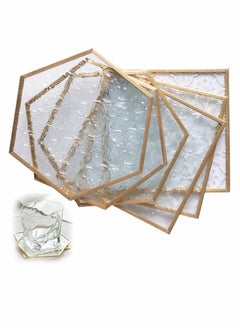 Coaster, Glass Gold Coasters for Drinks, 6 Pcs Coaster Set with Carved Glass Stylish Cup Coaster Set