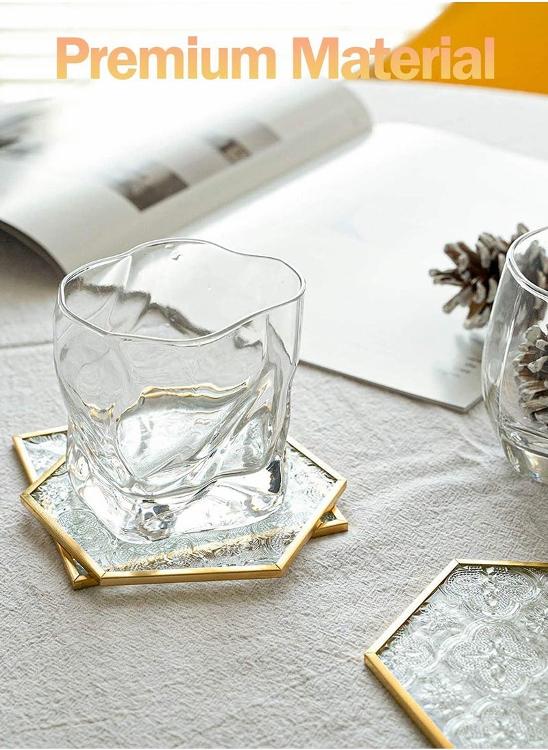 Generic - Coaster, Glass Gold Coasters for Drinks, 6 Pcs Coaster Set with Carved Glass Stylish Cup Coaster Set - Image 1
