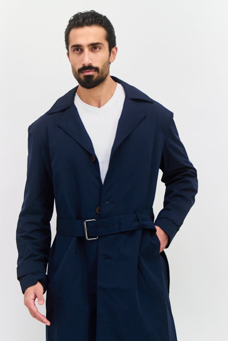 ESPRIT Men Regular Fit Plain Trench Coat Jacket, Navy Blue  - Image 3