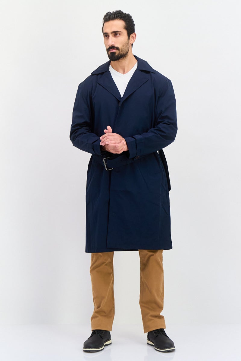 ESPRIT Men Regular Fit Plain Trench Coat Jacket, Navy Blue  - Image 1
