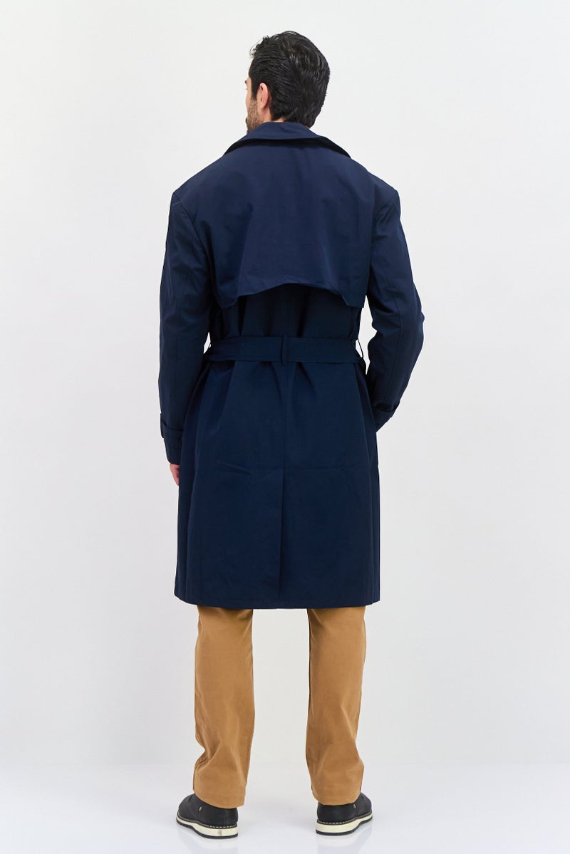 ESPRIT Men Regular Fit Plain Trench Coat Jacket, Navy Blue  - Image 2