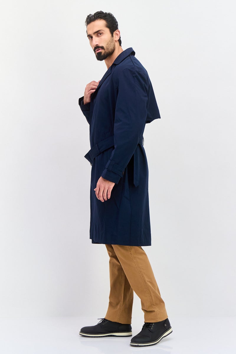 ESPRIT Men Regular Fit Plain Trench Coat Jacket, Navy Blue  - Image 4