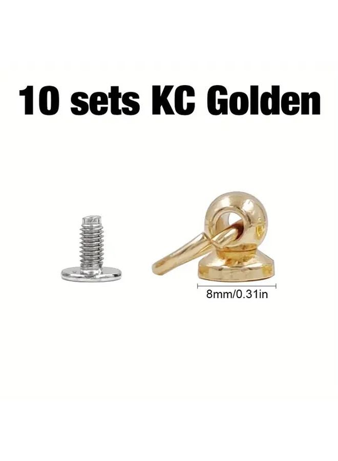 10 قطعة من براغي ريفيت KC Golden ذات الرأس المستدير مقاس 8 مم مع مقبض على شكل O للحرف الجلدية والأعمال اليدوية DIY - Image 1