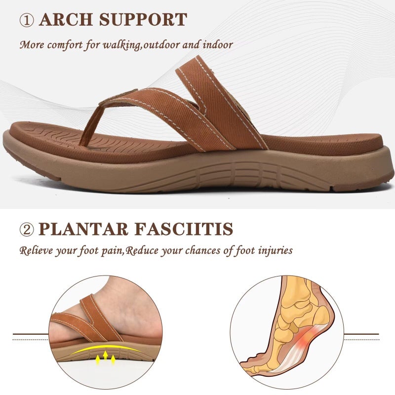 COFACE Womens Orthopedic Flip Flops Ladies Slip On Athletic Yoga Memory Foam Cushioned Recovery Walking Thong Sandals Summer Beach Pool Slippers Comfortable Plantar Fasciitis Arch Support Tan Size 9 - Image 4