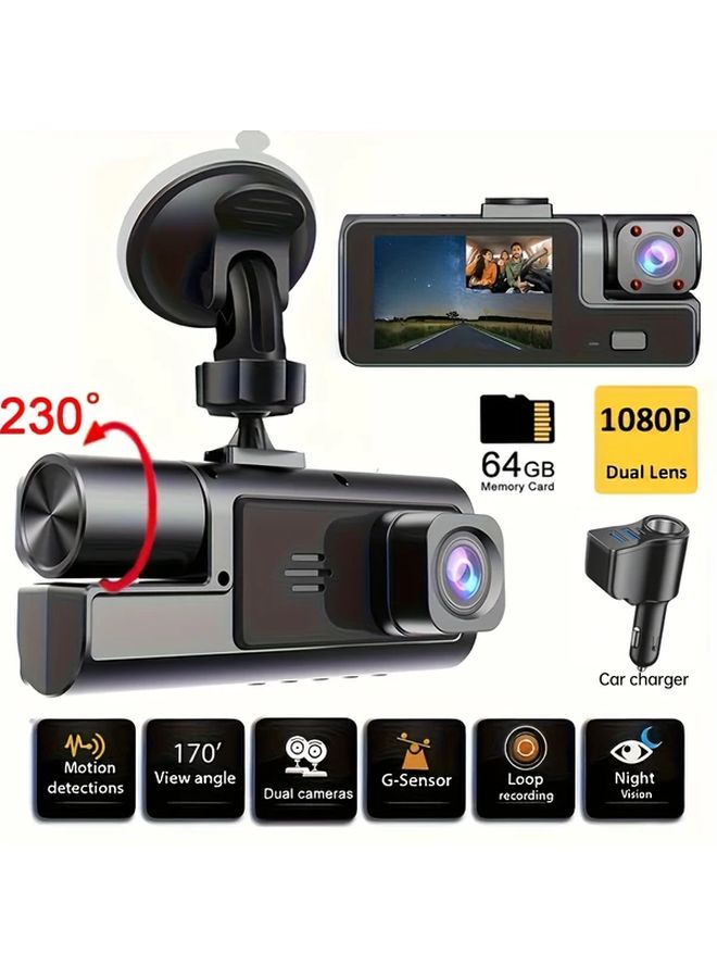 كاميرا dashcam للسيارة بجودة 1080 بوصة أمامية و 720 بزاوية واسعة خلفية بدون بطاقة. - Image 1