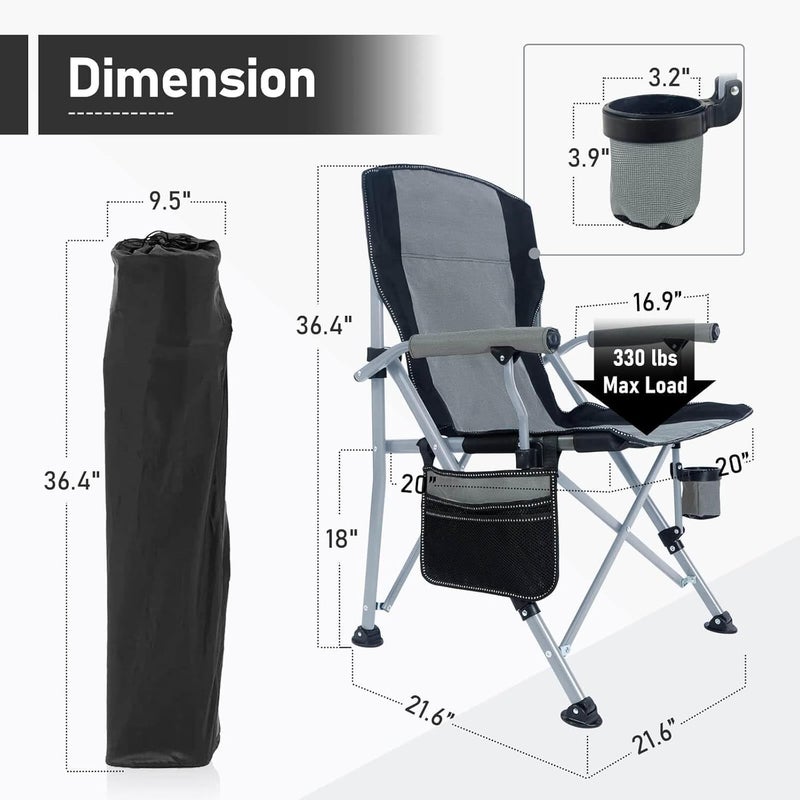 EDUTREE Folding Camping Chair – Lightweight & Portable Outdoor Camping Chair with Storage Pocket, Supports Up to 300KG, Comfortable Seat, Ideal for Hiking, Picnics & Outdoor Parties (Grey) - Image 3