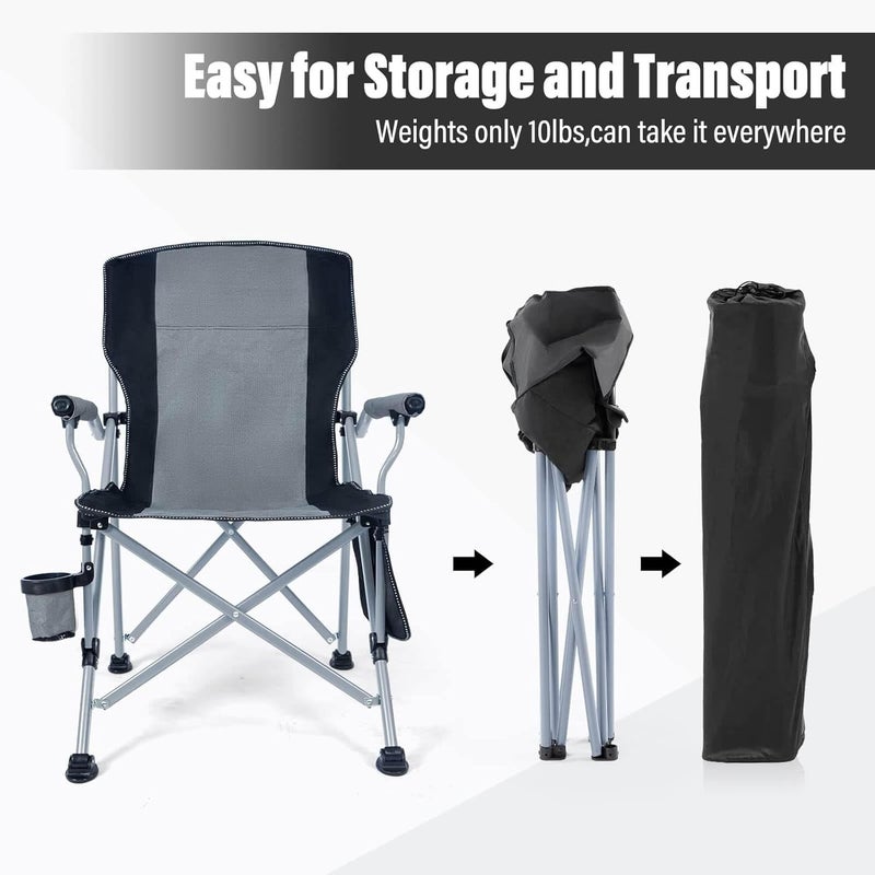 EDUTREE Folding Camping Chair – Lightweight & Portable Outdoor Camping Chair with Storage Pocket, Supports Up to 300KG, Comfortable Seat, Ideal for Hiking, Picnics & Outdoor Parties (Grey) - Image 5