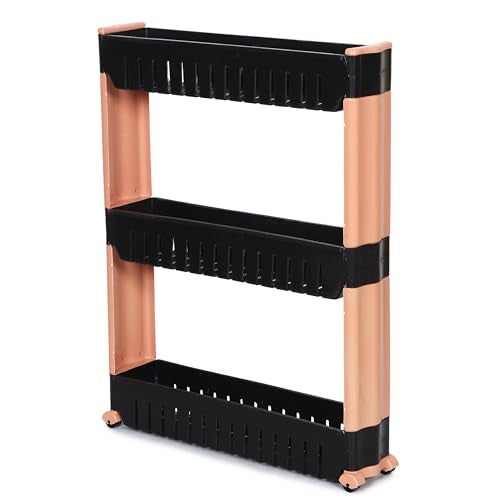 FLIPZON Slim Rolling Storage Rack – 3-Tiered Shelf Plastic Slide-Out Organizer | Space-Saving, Multipurpose | for Kitchen, Bathroom, Laundry, Pantry & Utility Storage | Floor Standing | Black & Brown - Image 5