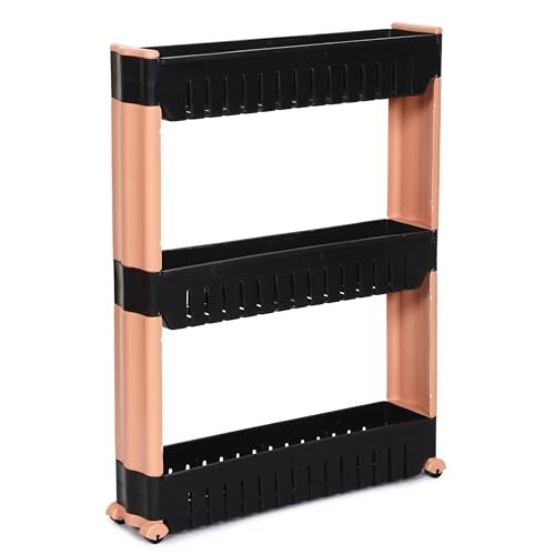 FLIPZON Slim Rolling Storage Rack – 3-Tiered Shelf Plastic Slide-Out Organizer | Space-Saving, Multipurpose | for Kitchen, Bathroom, Laundry, Pantry & Utility Storage | Floor Standing | Black & Brown - Image 4