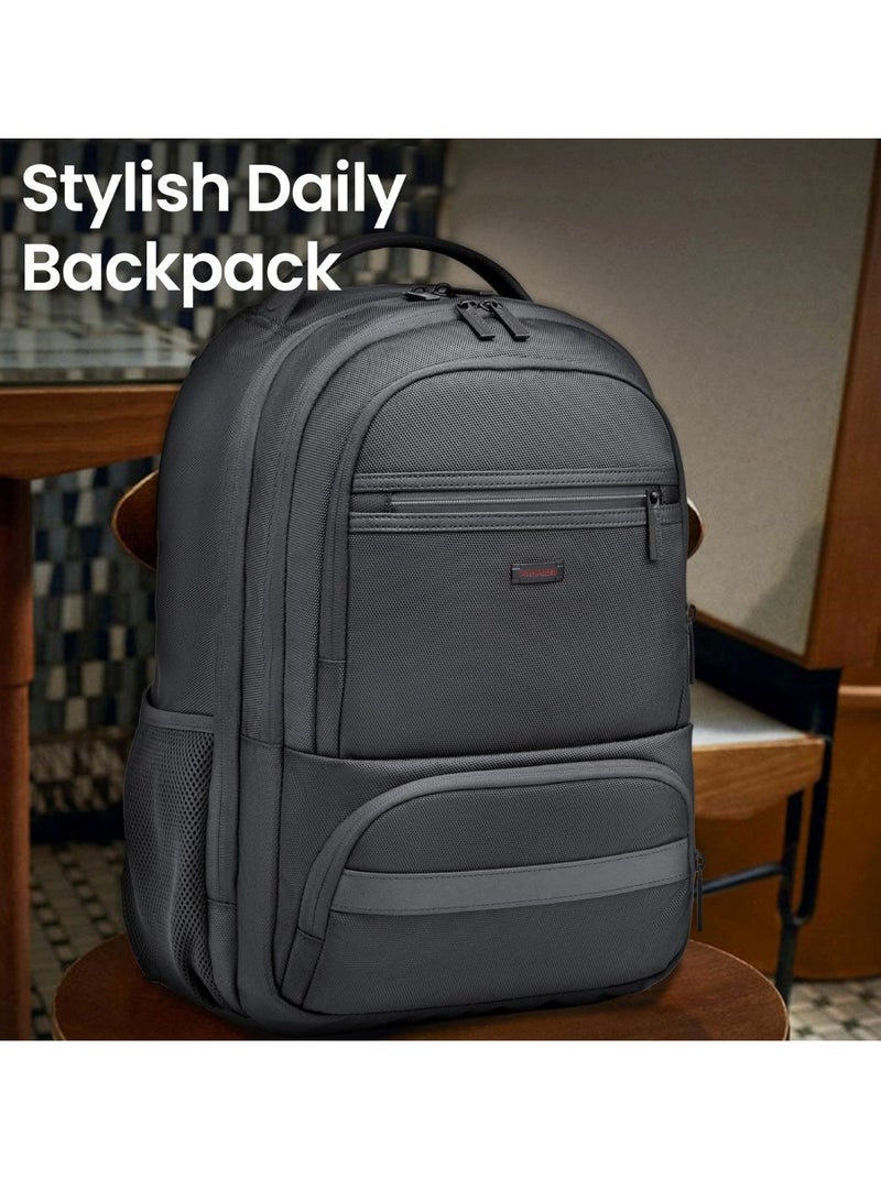 Promate High-Capacity  Bag, Lightweight 15.6-inch Laptop Backpack with Dual Secure Zippers, Adjustable Straps, Water Resistance, and Durable Finish for MacBook Air, iPad, Dell XPS 13, ElitePack-Go Black - Image 2