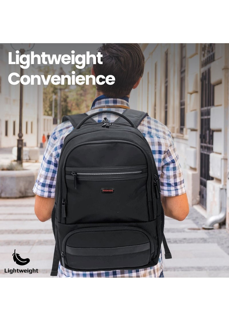 Promate High-Capacity  Bag, Lightweight 15.6-inch Laptop Backpack with Dual Secure Zippers, Adjustable Straps, Water Resistance, and Durable Finish for MacBook Air, iPad, Dell XPS 13, ElitePack-Go Black - Image 5