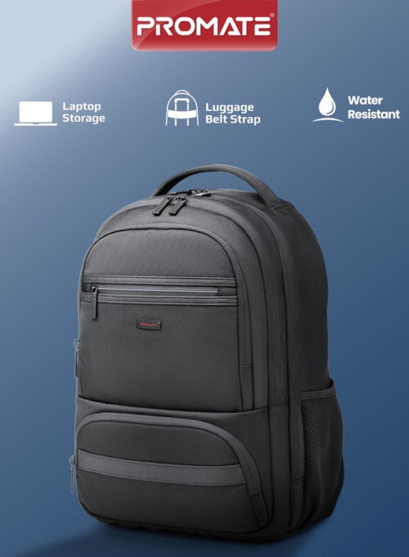 Promate High-Capacity  Bag, Lightweight 15.6-inch Laptop Backpack with Dual Secure Zippers, Adjustable Straps, Water Resistance, and Durable Finish for MacBook Air, iPad, Dell XPS 13, ElitePack-Go Black - Image 1