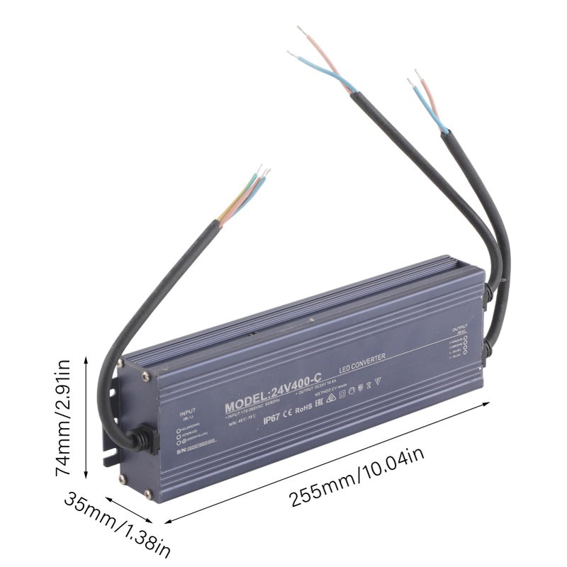 Folany محول طاقة LED فولاني 400 مقاوم للماء IP67، محول طاقة، جهد دخل AC170‑265V، خرج جهد منخفض لإضاءة LED، مشروع كمبيوتر، إضاءة خارجية (24V 16.6A) - Image 2
