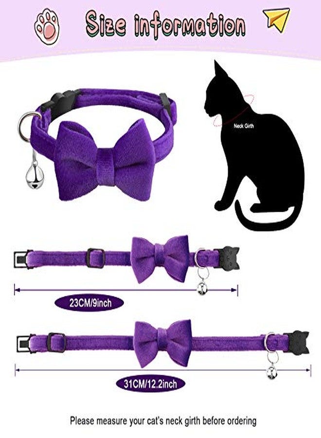 Weewooday 4 Pieces Cat Bow Tie Collar with Bell Breakaway Cat Comfortable Velvet with Cute Safety Pet Collar for Pet Kitten Puppy(Small,Black, Red, Purple, Blue) - Image 2