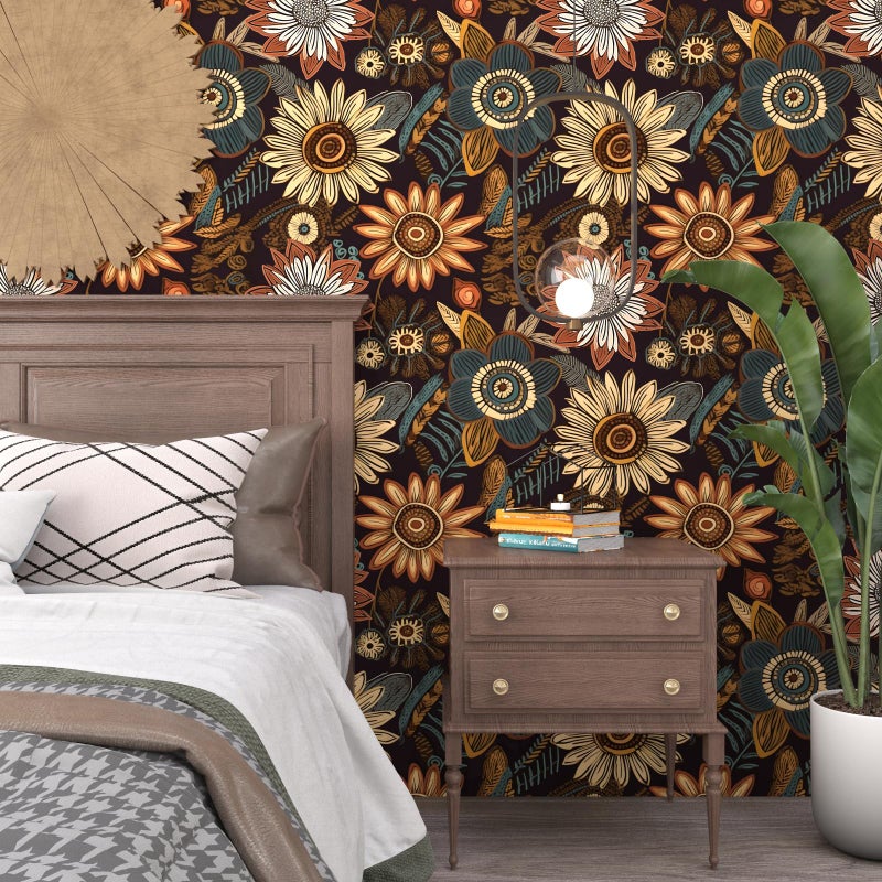 Laatse Boho Peel and Stick Wallpaper 17.5in x 393in Dark Floral Botanical Wall Paper Vinyl Waterproof Self-Adhesive Vintage Floral Contact Paper for Walls Drawers Bookcase Cabinets - Image 4