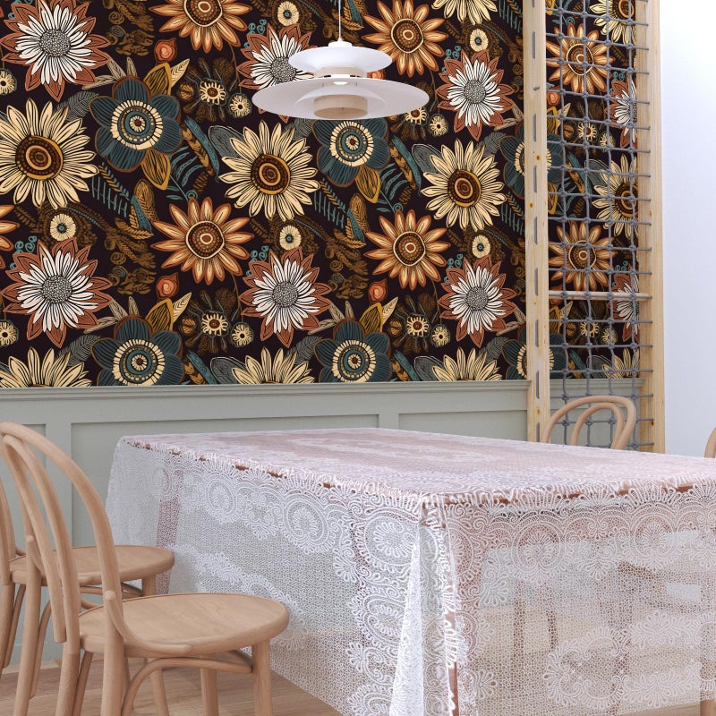 Laatse Boho Peel and Stick Wallpaper 17.5in x 393in Dark Floral Botanical Wall Paper Vinyl Waterproof Self-Adhesive Vintage Floral Contact Paper for Walls Drawers Bookcase Cabinets - Image 2