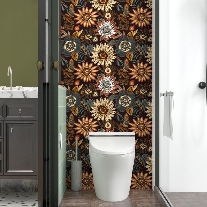 Laatse Boho Peel and Stick Wallpaper 17.5in x 393in Dark Floral Botanical Wall Paper Vinyl Waterproof Self-Adhesive Vintage Floral Contact Paper for Walls Drawers Bookcase Cabinets - Image 5