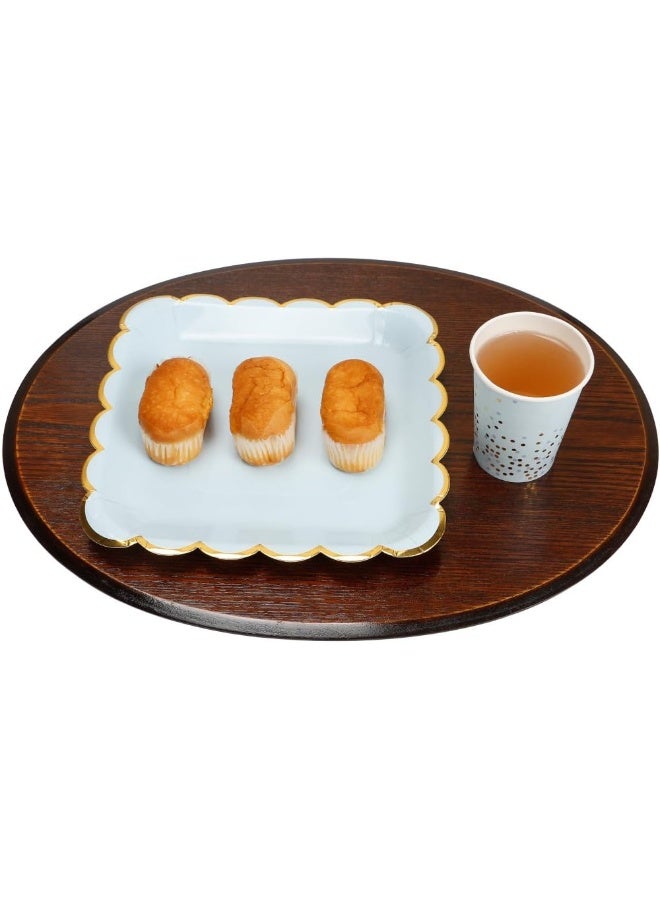 Geeklife Square Paper Plates with Sparkly Scalloped Gold Foil Border, 9 inch Paper Dessert Plates, Light Blue Decorative Party Plates Set, 20 count - Image 4