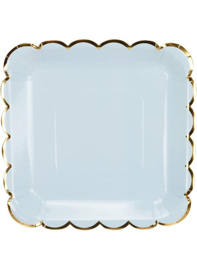 Geeklife Square Paper Plates with Sparkly Scalloped Gold Foil Border, 9 inch Paper Dessert Plates, Light Blue Decorative Party Plates Set, 20 count - Image 1