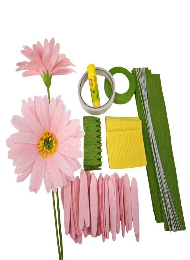 Mybbshower Pink Daisy for Home Decor Events DIY Crepe Paper Flower Bouquet Making Kit Complete Craft Materials for Floral Art 12 Qty - Image 1