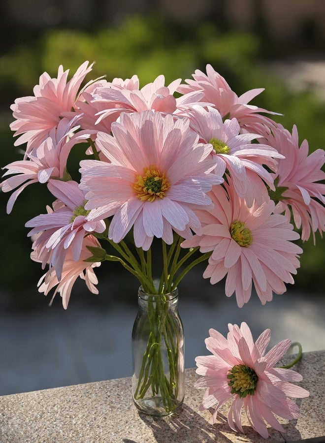 Mybbshower Pink Daisy for Home Decor Events DIY Crepe Paper Flower Bouquet Making Kit Complete Craft Materials for Floral Art 12 Qty - Image 2