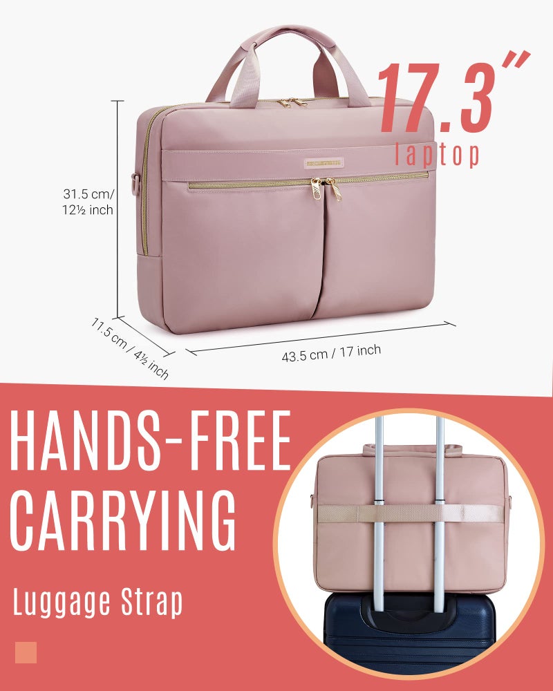 LIGHT FLIGHT 17.3 Inch Laptop Bag, Travel Business Briefcase,Water-Repellent Shoulder Messenger Bag,Large Computer Bag for Women Work Office,Nylon,Pink - Image 2