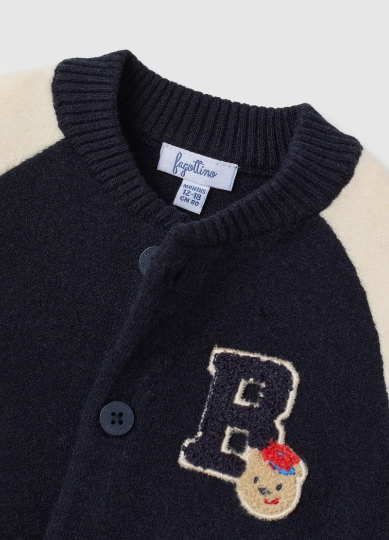 او في اس CHILDREN'S CARDIGAN IN BLUE AND CREAM BLEND REGULAR FIT