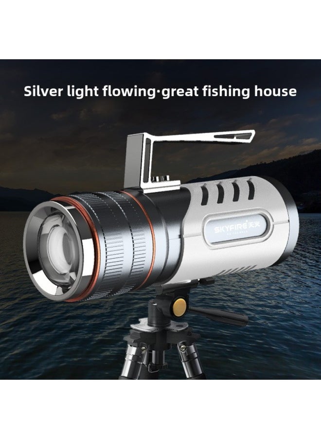 Generic Skyfire Night Fishing Lamp Laser Cannon Fishing Lamp Strong Light High Power Lamp Blue Purple Light Portable-Color:SF-F915 (Silver + White) Configuration  - Image 2